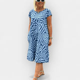 Summer Dress with Round Neckline and Subtle Print