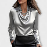 Shiny Top with Pleated Collar