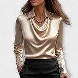 Shiny Top with Pleated Collar