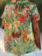 Violet-Vintage Floral Print Short Sleeve Shirt