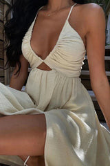 Backless Criss-Cross Split Midi Dress