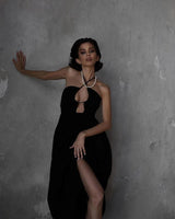 Backless Criss-Cross Split Midi Dress