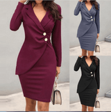 Elegant V-Neck Bodycon Office Dress