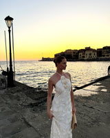 Embroidered Floral Halter Maxi Dress