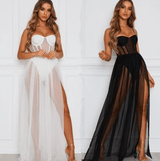 Sleeveless Strapless Maxi Lace Dress For Summer