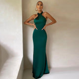Women's Satin Halter Neck Evening Gown