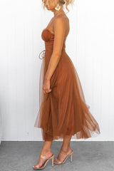 Women's Sleeveless Chiffon Maxi Dress With Tulle Overlay