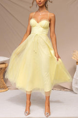 Women's Sleeveless Chiffon Maxi Dress With Tulle Overlay