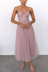 Women's Sleeveless Chiffon Maxi Dress With Tulle Overlay