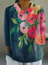 Janet-Vintage Floral Print Casual Shirt