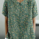 Frannie-Vintage Floral Leaf Print Blouse