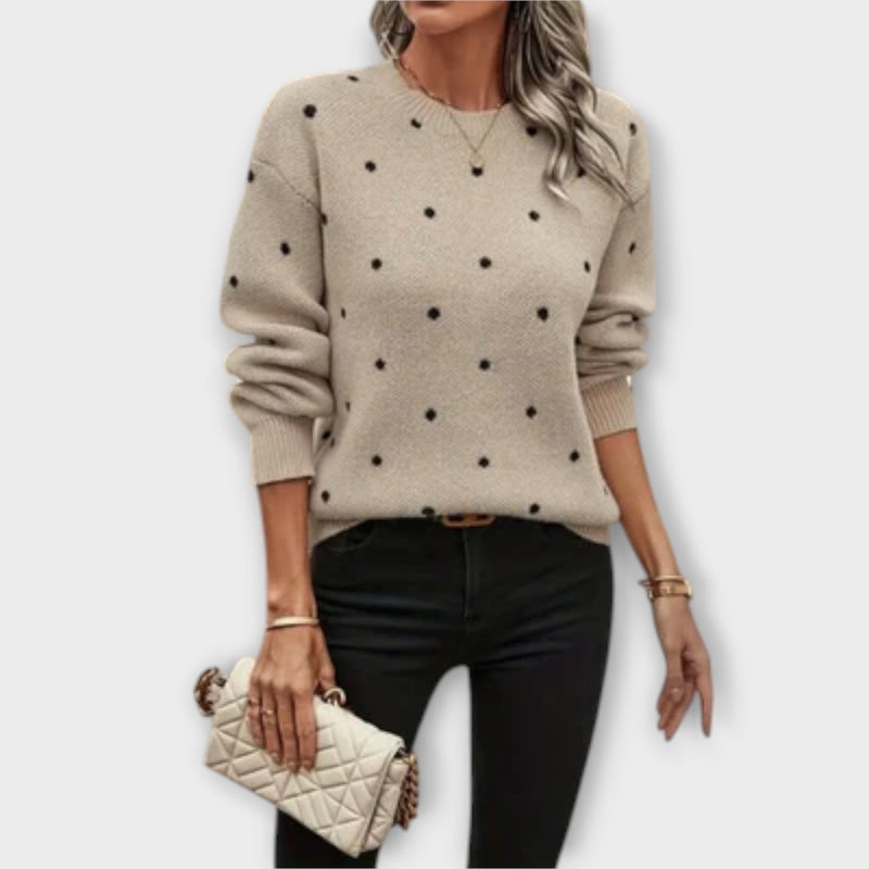 Comfortable Knitted Sweater with Long Sleeves and Polka Dot Pattern