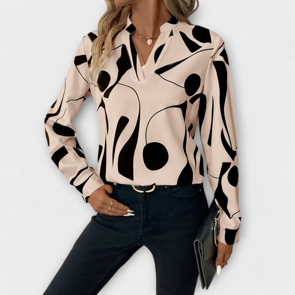 Elegant Long Sleeve Blouse with Pointed Neckline