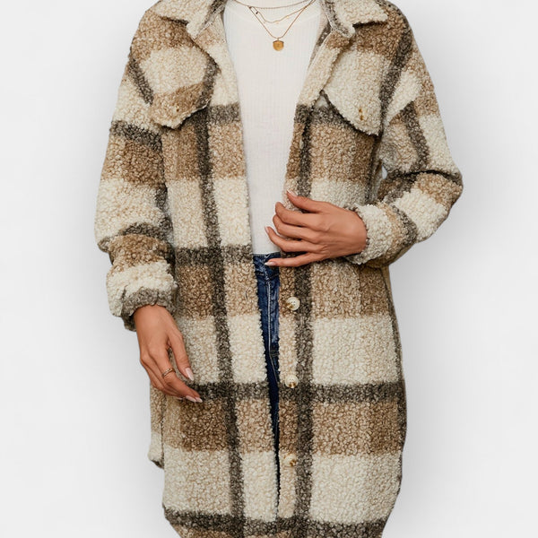 Fleece Shirt with Checkered Pattern and Collar