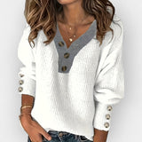 Loose V-Neck Sweater with Button Details