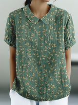 Frannie-Vintage Floral Leaf Print Blouse