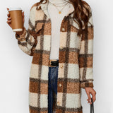 Fleece Shirt with Checkered Pattern and Collar