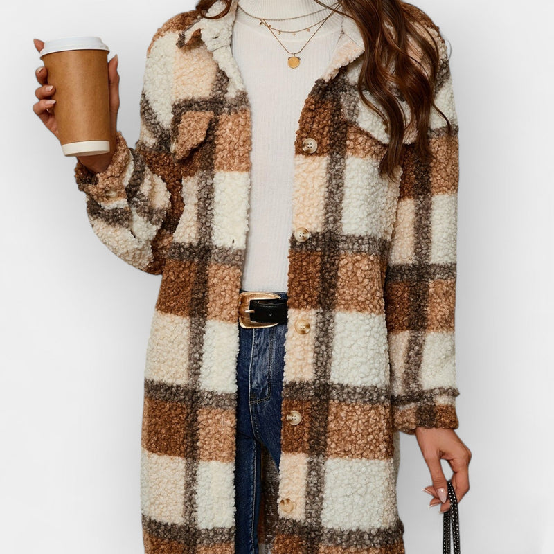 Fleece Shirt with Checkered Pattern and Collar