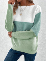 Elegant Three-Color Patchwork Sweater