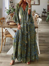 Boho Chic Ruffle Hem Bell Sleeve Maxi Dress