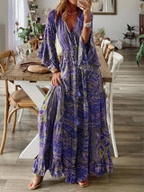 Boho Chic Ruffle Hem Bell Sleeve Maxi Dress