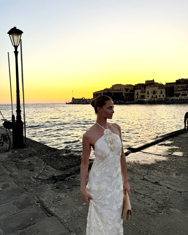 Embroidered Floral Halter Maxi Dress