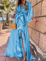Women's Abstract Print Belted Maxi Dress