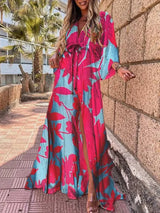 Women's Abstract Print Belted Maxi Dress
