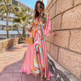 Women's Abstract Print Belted Maxi Dress