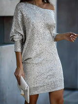 Women's Knee-Length Party Dress With Contrasting Sequins