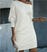 Women's Knee-Length Party Dress With Contrasting Sequins