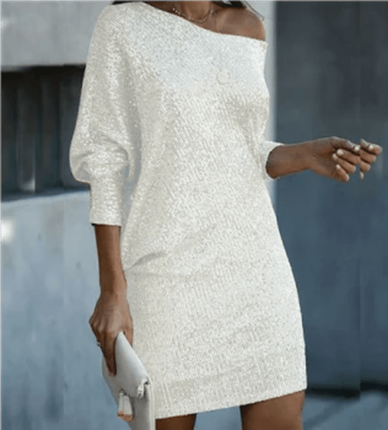 Women's Knee-Length Party Dress With Contrasting Sequins