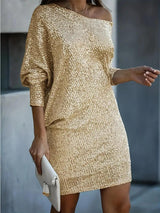 Women's Knee-Length Party Dress With Contrasting Sequins