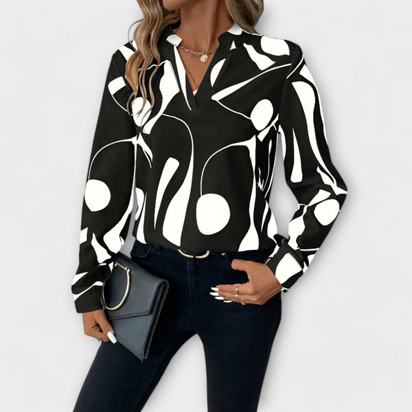 Elegant Long Sleeve Blouse with Pointed Neckline