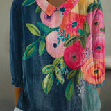 Janet-Vintage Floral Print Casual Shirt