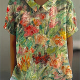 Violet-Vintage Floral Print Short Sleeve Shirt